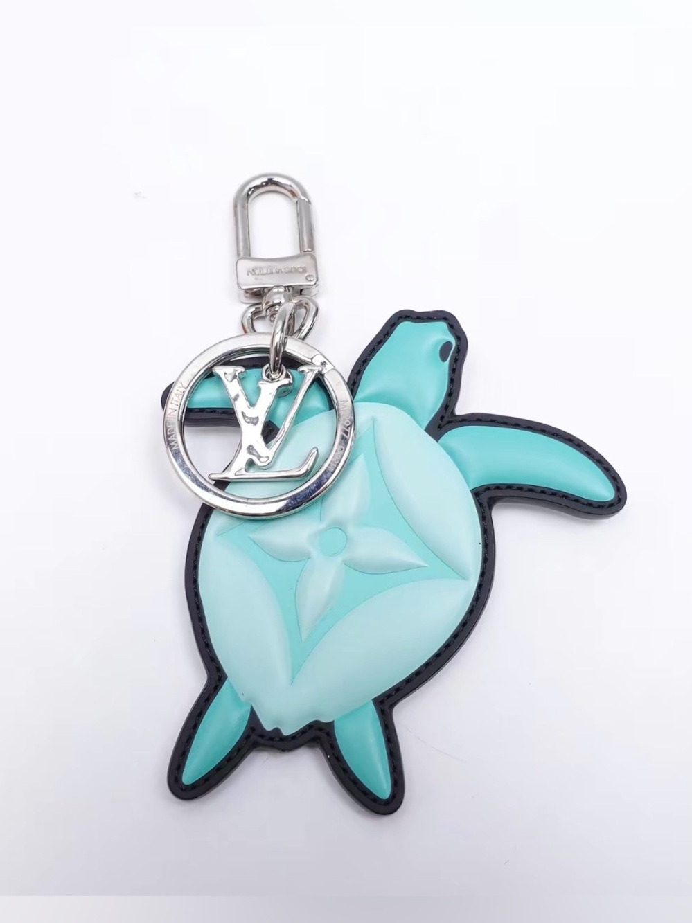 Louis Vuitton Mint Green Turtle Charm Key Holder with Silver LV Medallion
